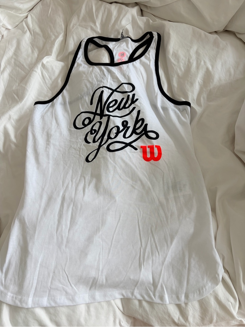 Wilson White Racerback Tank with Black Script and Red Accent. Like new